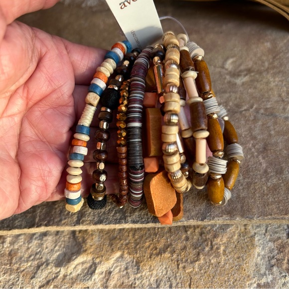 Wood Natural Brown Tones Multi Stand Bracelet NWT - Picture 8 of 9